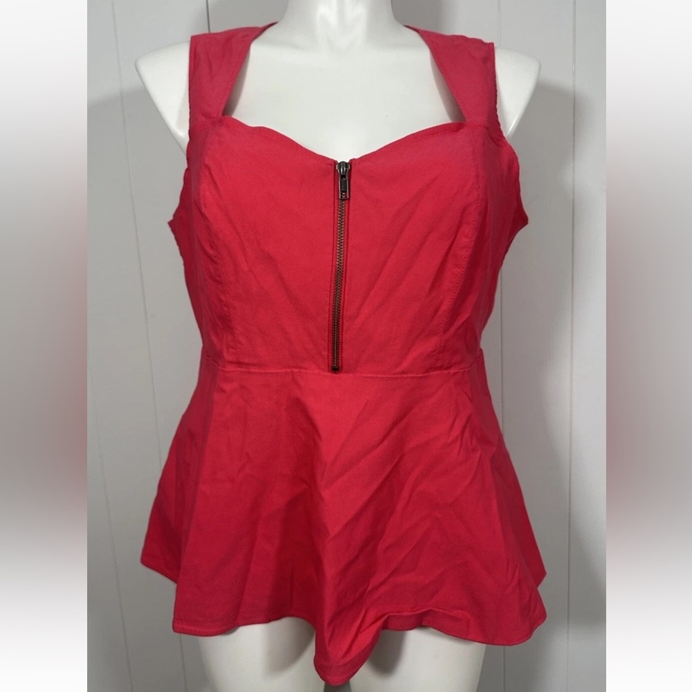Torrid Womens Hot Pink Fuchsia Sleeveless Peplum Top Front Zip Tunic Size 2X